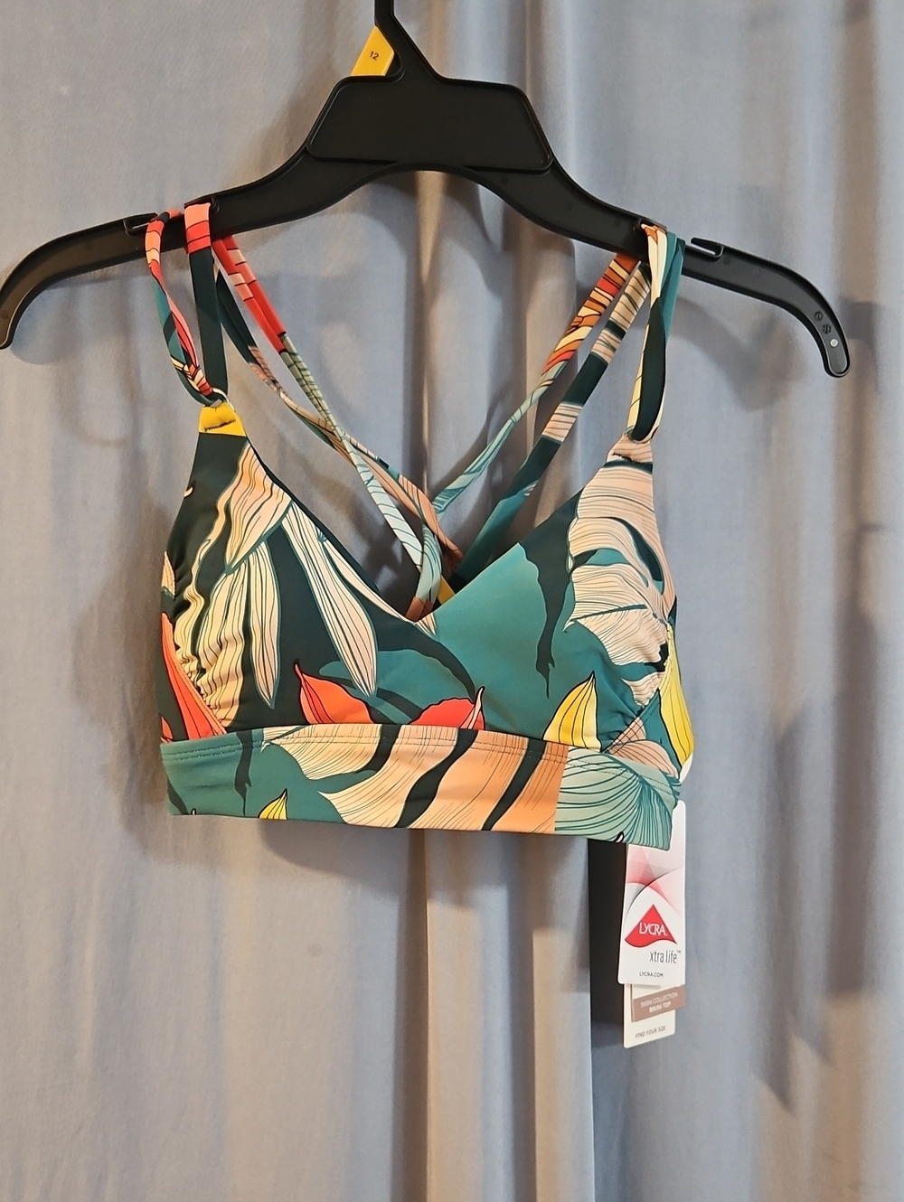 CALIA Strappy Back Ruched Medium Support Bikini Swim Top:BOTANICAL SEA GREEN: XS